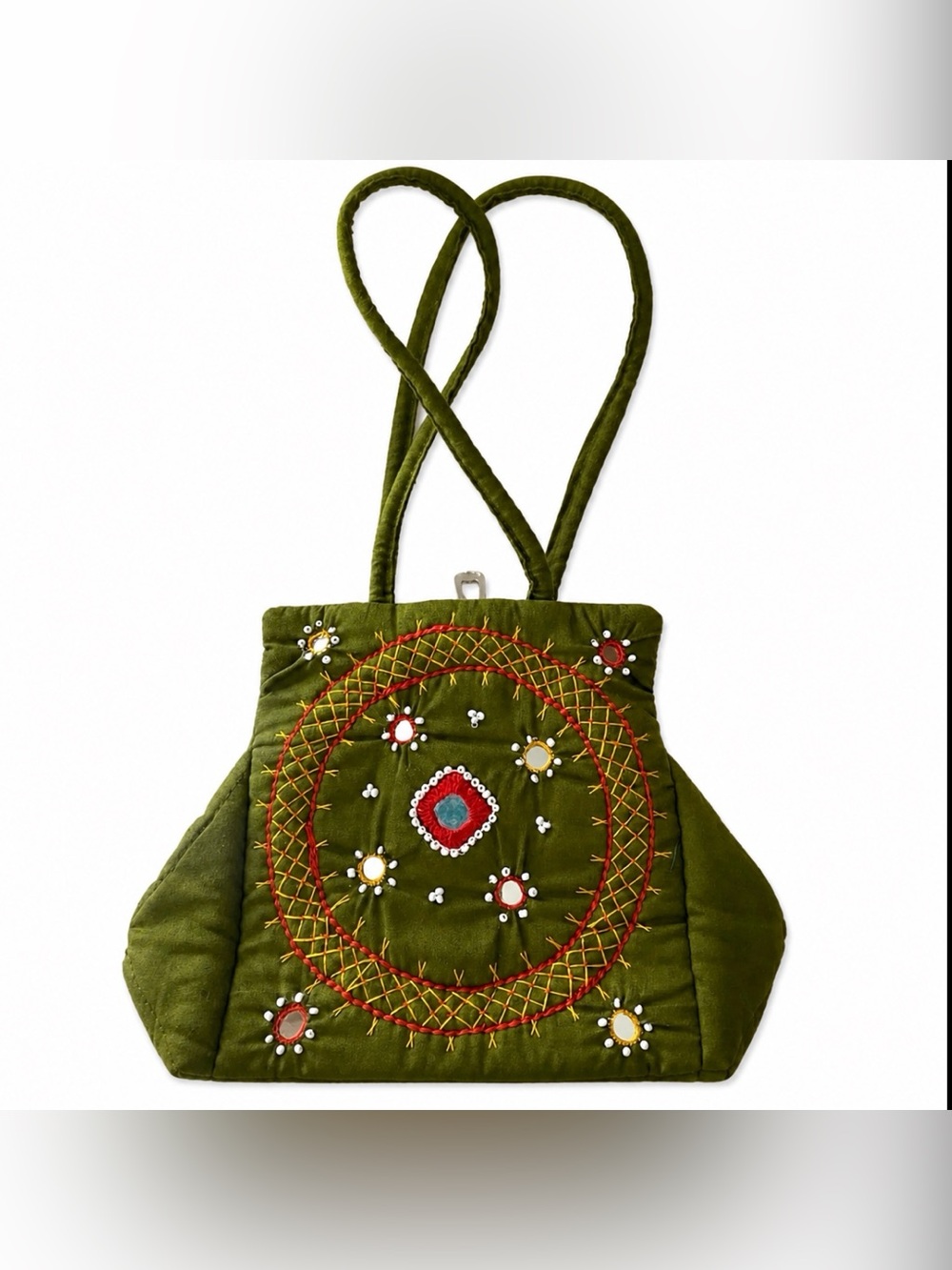 Handmade Embroidered Boho Cotton Purse with Mirroring from India